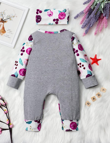 Newborn Baby Girl Clothes Floral Long Sleeve Footless Romper Jumpsuit Cotton