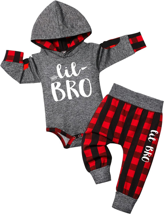 Newborn Baby Boy Clothes Plaid Letter Print Long Sleeve Hoodies + Long Pants 2PCS Fall Winter Outfits Set