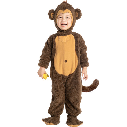 Baby Halloween Costumes, Little Monkey Costume with Toy Banana for Kids Boys Girls Halloween Dress Up, Animal Themed Party Role Playing Cosplay 0-4 Years