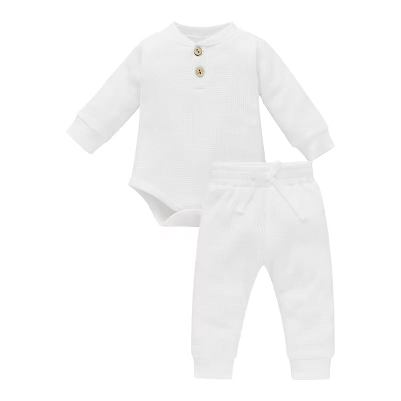 Solid Color Newborn Baby Knitted Warm 2Pcs Suit Toddler Girl Boy Long Sleeve Romper Tops Pants Fall Winter Homewear 2021