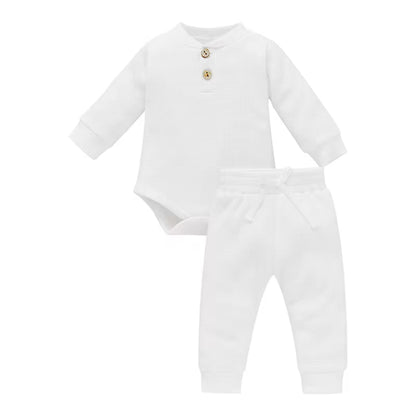 Solid Color Newborn Baby Knitted Warm 2Pcs Suit Toddler Girl Boy Long Sleeve Romper Tops Pants Fall Winter Homewear 2021